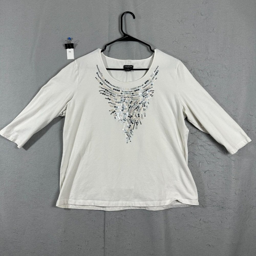 Claudia EV Womens Pullover Top Short Sleeve Blouse Round Neck White Plus Size 1X